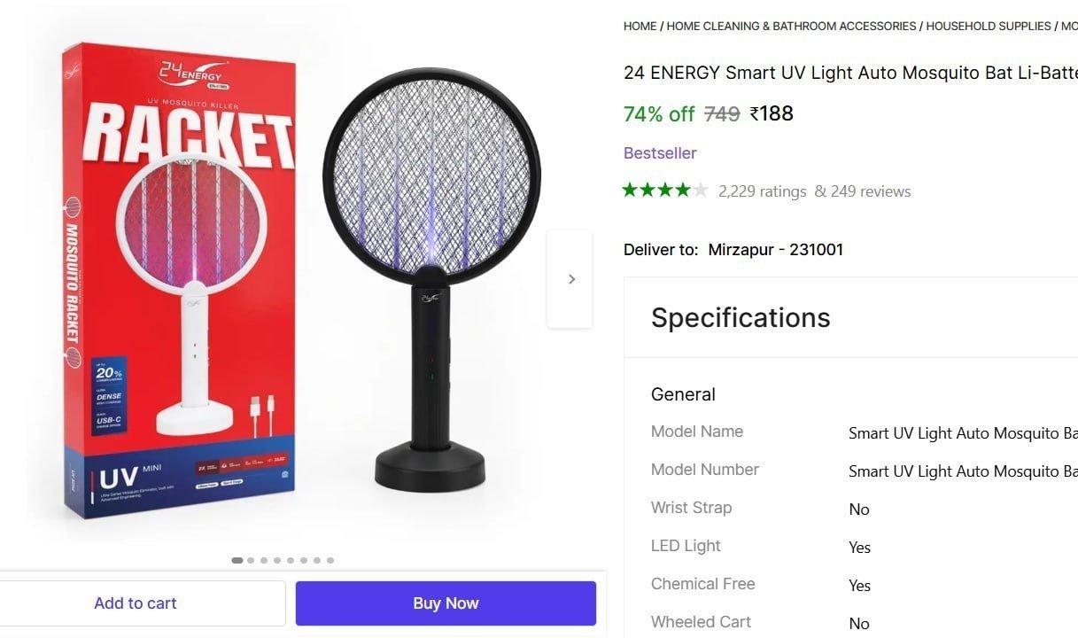 24 ENERGY Rechargeble 24 Energy Premium Large Head Mosquito Swatter - EN 259 MS Electric Insect Killer Price in India - Buy 24 ENERGY Rechargeble 24 Energy Premium Large Head Mosquito Swatter - EN 259