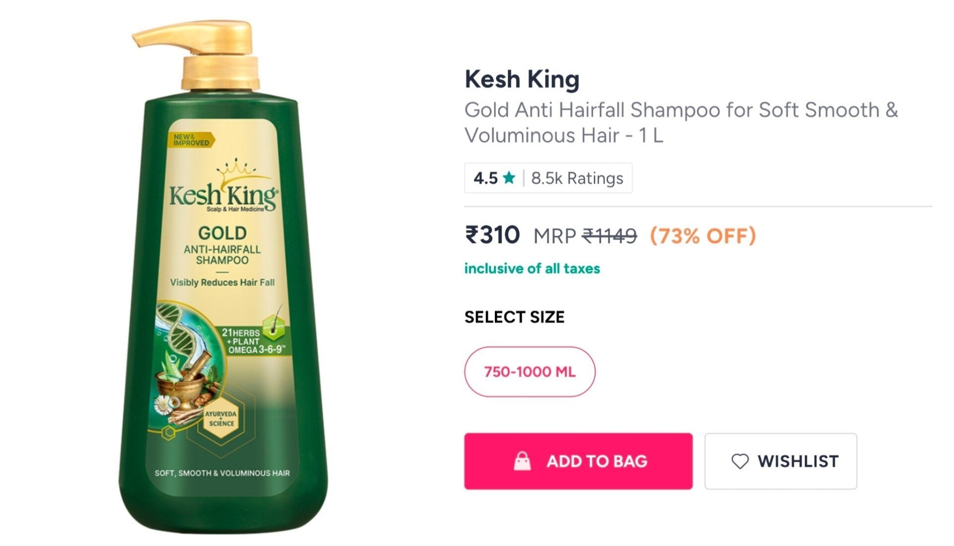 Buy Kesh King Gold Anti Hairfall Shampoo For Soft Smooth & Voluminous Hair   1 L -  - Personal Care for Unisex