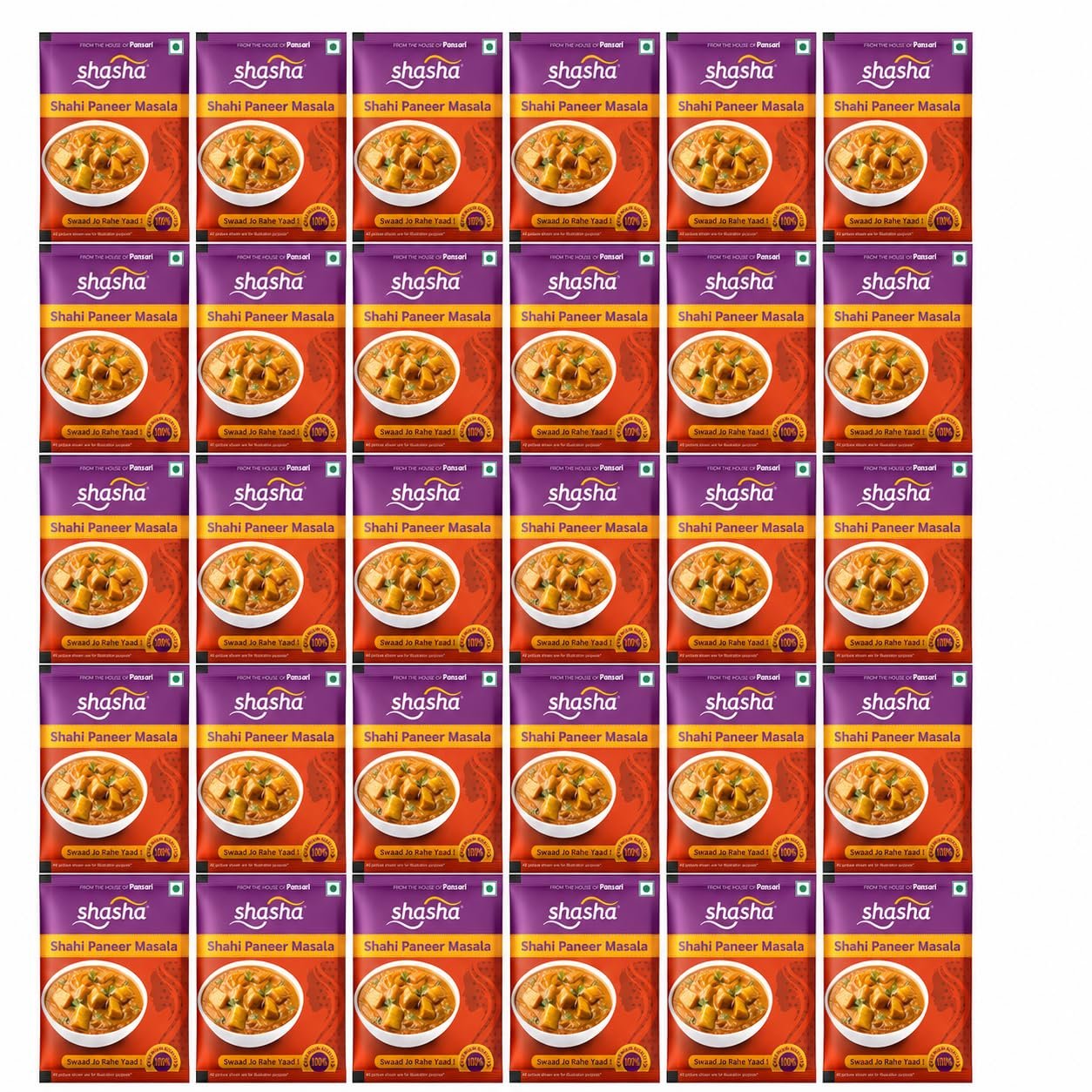 Shasha Shahi Paneer Masala, Rs-10, Pack of 30 | Spice Mix for Rich & Creamy Shahi Paneer, No Onion or Garlic, From the House of Pansari