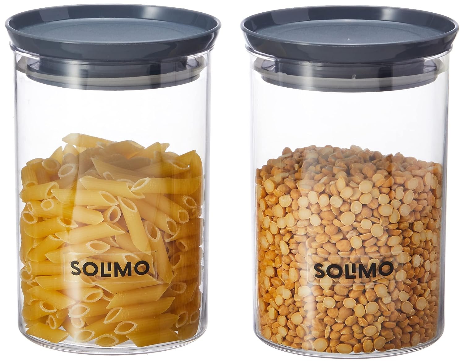 Amazon Brand - Solimo Plastic Storage Container Set, 900 ml, Set of 2, Grey