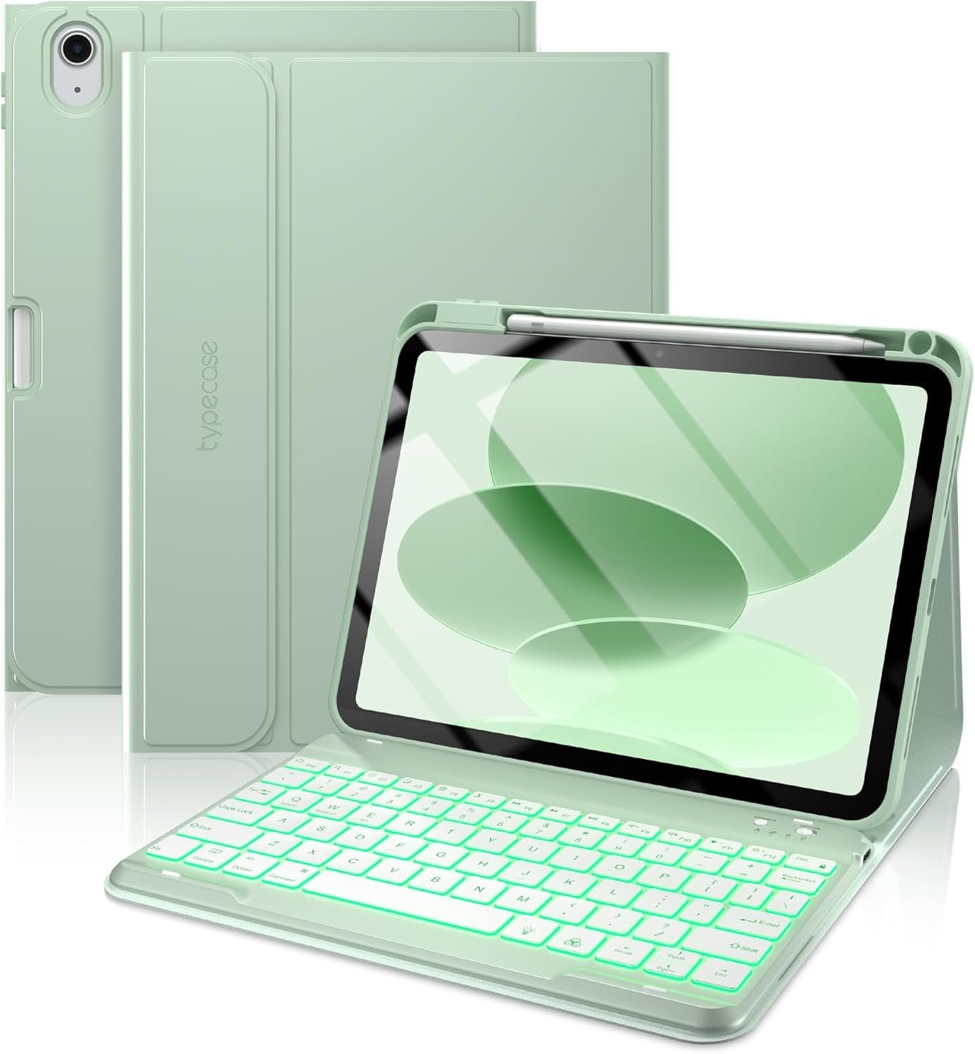 typecase Folio Keyboard Case for iPad A16 (11th) & iPad 10th Gen 10.9 inch (2022), Magnetic Wireless Detachable Keyboard, 7-Color Premium Backlight, Thin & Light, Pencil Holder–Matcha Green