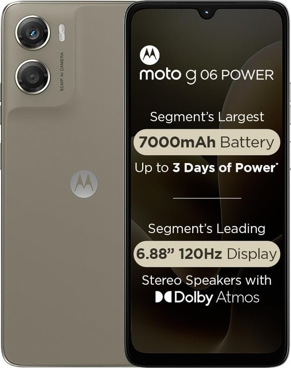 Motorola G06 Power (Pantone Laurel Oak, 4GB RAM, 64GB Storage) | 6.88" 120Hz Display | 50MP Camera | Helio G81 Ultra Processor | 7000mAh Battery | Android 15