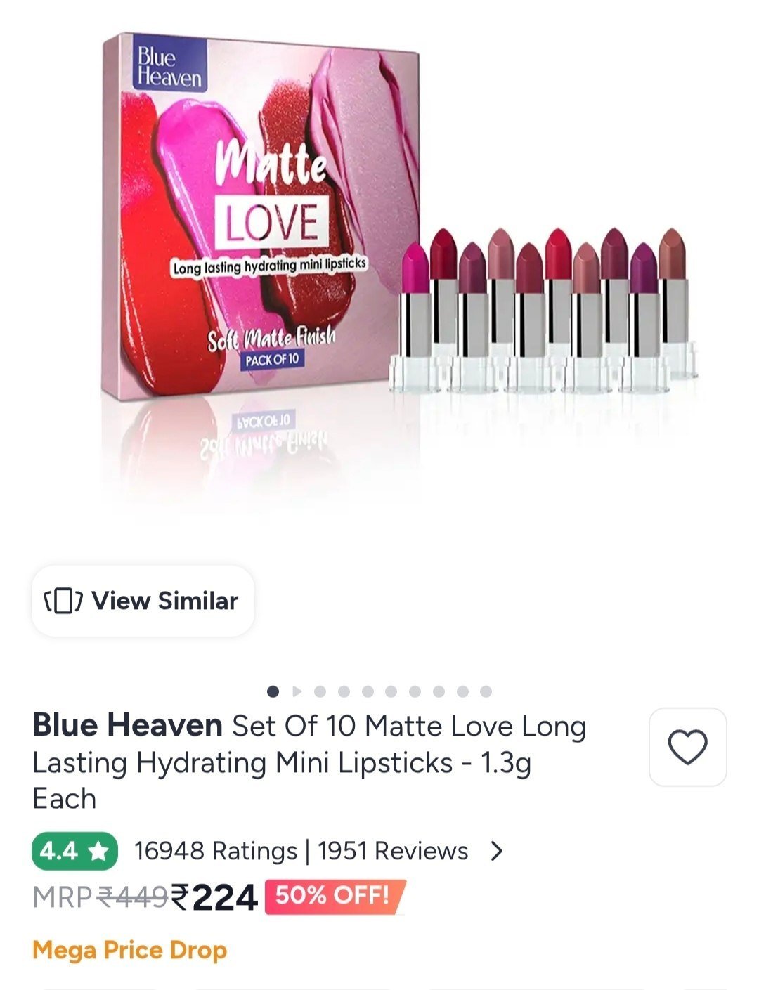 Buy Blue Heaven Set Of 10 Matte Love Long Lasting Hydrating Mini Lipsticks   1.3g Each -  - Personal Care for Women