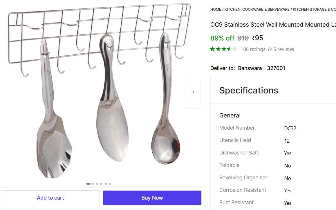 ShopGlobal Stainless Steel Hook Rail / Cup Stand Utensil Kitchen Rack Price in India - Buy ShopGlobal Stainless Steel Hook Rail / Cup Stand Utensil Kitchen Rack online at Shopsy.in
