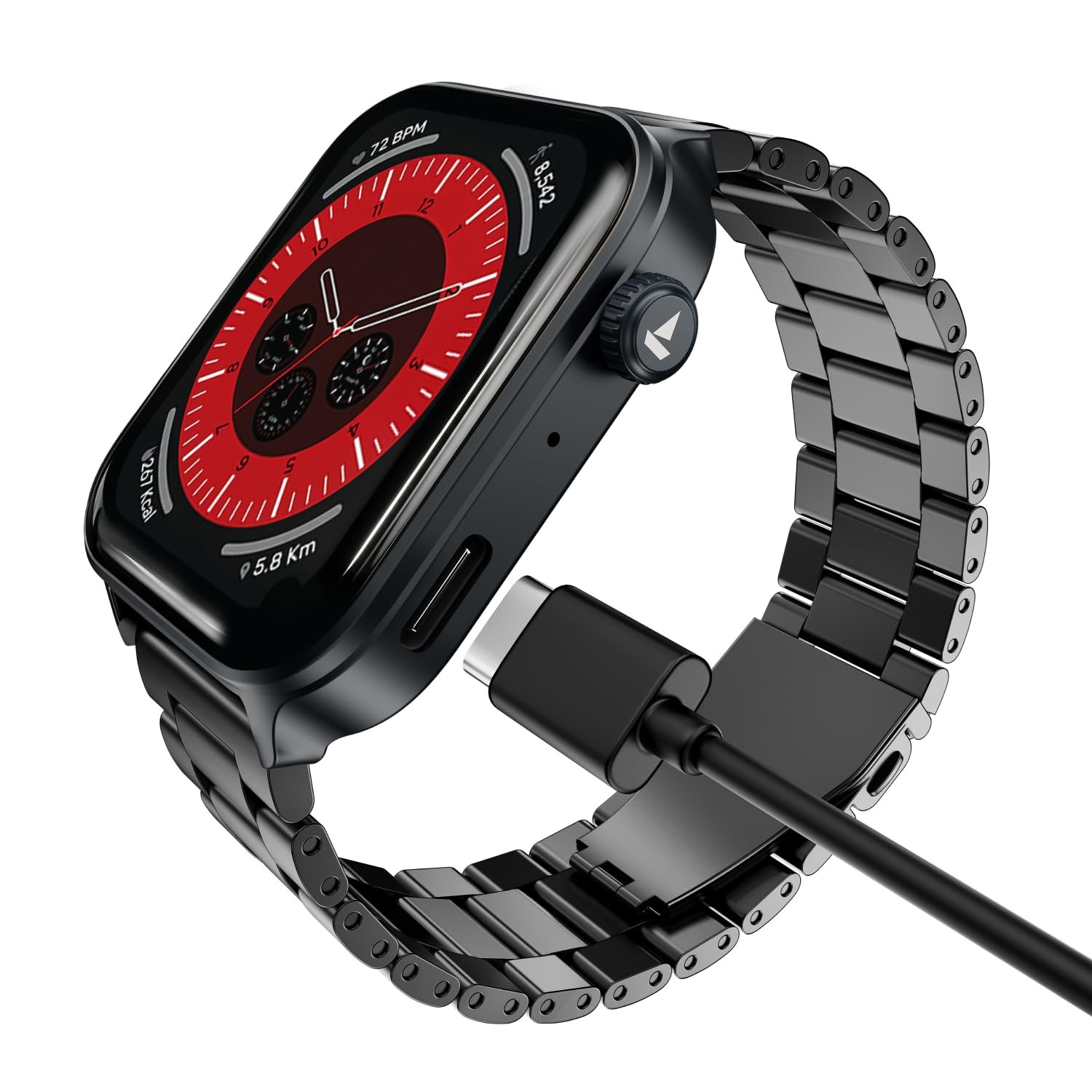 boAt Storm Call 4 India's first Smartwatch with Type-C Charging,1.96”(4.97 cm) HD Display, Functional Crown, BT Calling, Sports Modes, Heart Rate, SpO2, Sleep & Stress Tracking, SOS, IP68(Stee