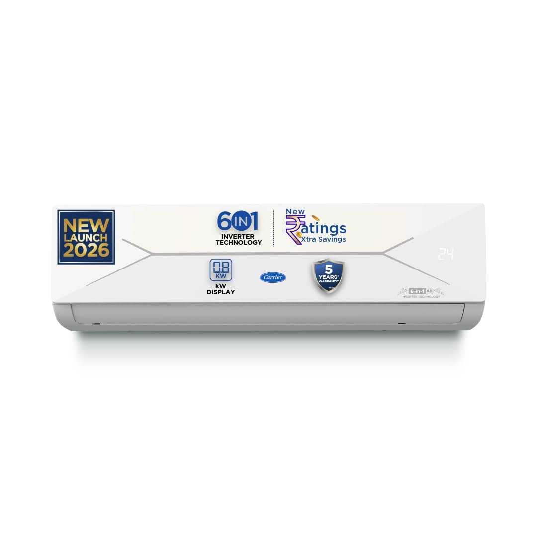 Carrier 1.5 Ton 3 Star Flexicool Inverter Split AC (Copper, Convertible 6-in-1 with Smart Energy Display, Insta Cool, Auto Clean, PM 2.5 Filter, 2026 Model, ESTER EDGE Gxi- CAI18EE3R36F1, White)