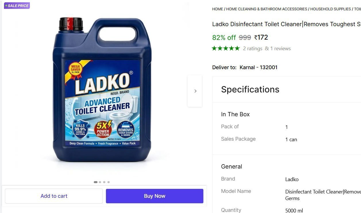 Ladko Disinfectant Toilet Cleaner|Removes Toughest Stains With Sparkling Shine |Kills 99.9% Germs Ocean Liquid Toilet Cleaner Price in India - Buy Ladko Disinfectant Toilet Cleaner|Removes Toughest St