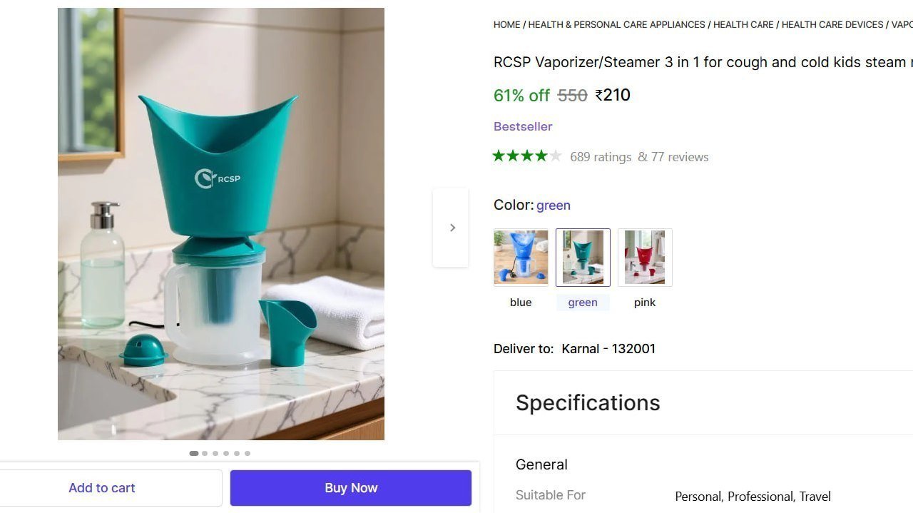 RCSP Vaporizer/Steamer 3 in 1 for cough and cold kids steam nose inhaler and facial vaporizer All in one Vaporizer Price in India - Buy RCSP Vaporizer/Steamer 3 in 1 for cough and cold kids steam nose