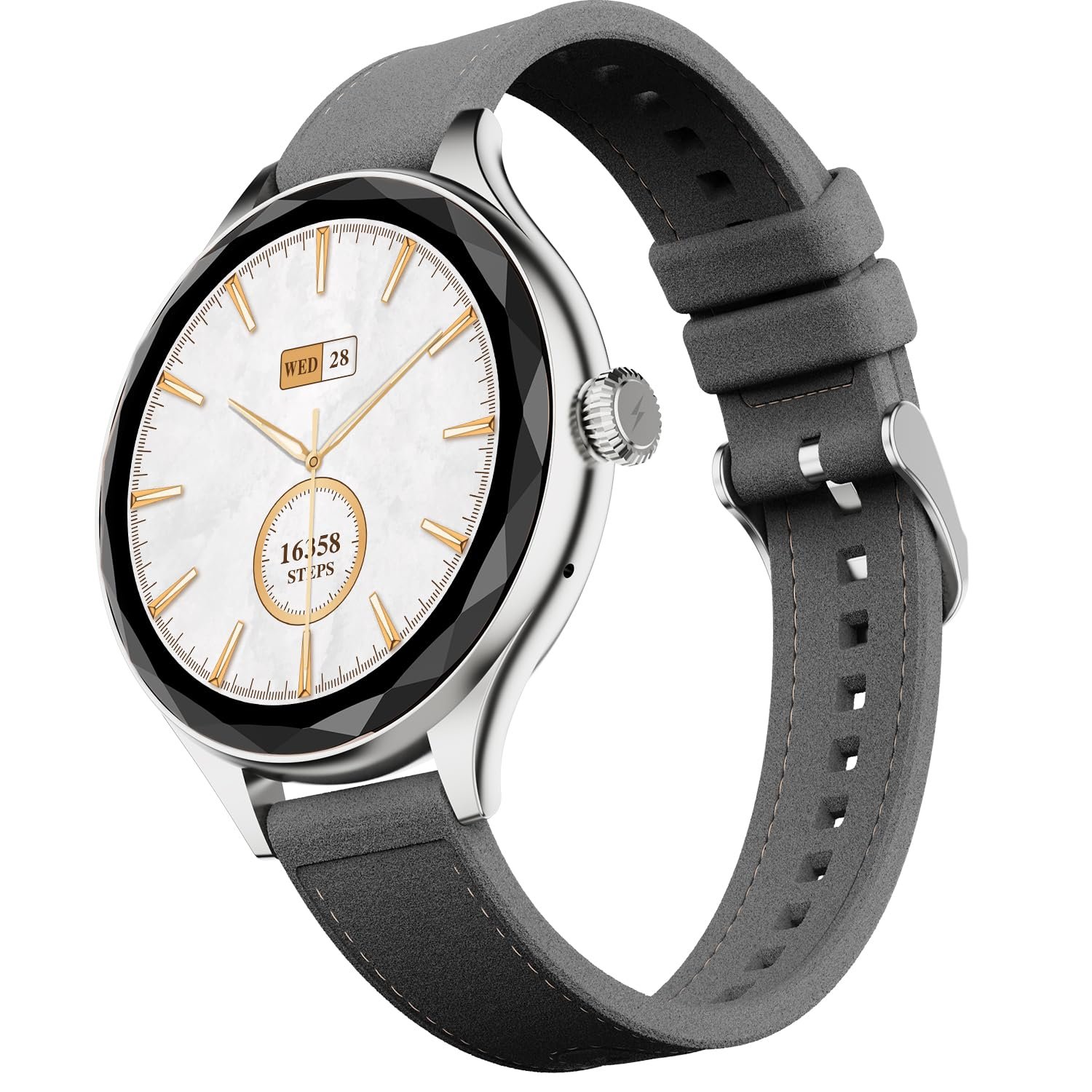 Fire-Boltt Phoenix Aura Women Smart Watch with 1.26” Diamond-Cut HD Display, Rotating Crown, Wireless Charging, Bluetooth Calling, Voice Assistant, 120+ Sports Modes - Slate Grey