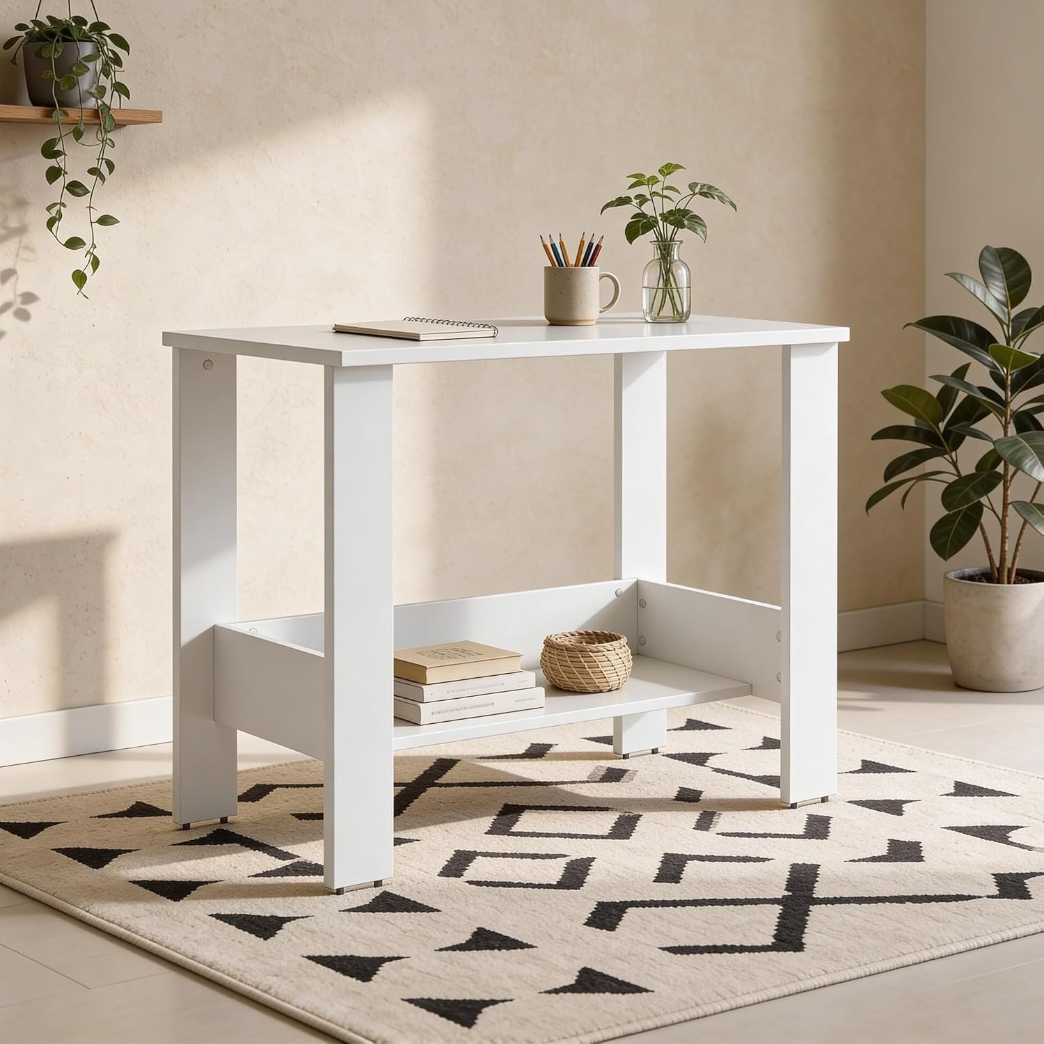 Green Soul Indus Study Table| 𝖨𝖲-𝟥𝟢𝟪𝟩 Complaint Engineered Wood| Compact Design|Hidden Book Shelf|Computer Table for Home PC|Writing Desk for Adults & Students | 90cm Wide|1 Yr Warranty - White