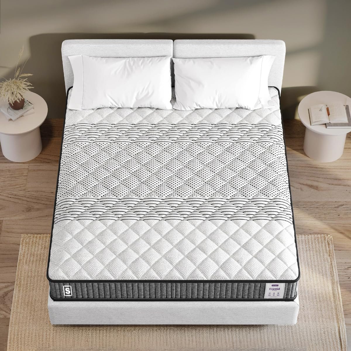 Springwel Essential Reversible 4 Inch Mattress | 15 Yrs Warranty | HR Foam | Medium Firm Quilted Mattress with Breathable & Anti Microbial Bamboo Charcoal Fabric Cover | King Size (72X72X4) Inches