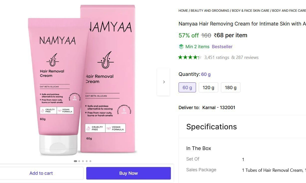 Namyaa Hair Removing Cream for Intimate Skin with After Wax Soothing Serum with Vitamin C|Pack of 1 Cream Price in India - Buy Namyaa Hair Removing Cream for Intimate Skin with After Wax Soothing Seru