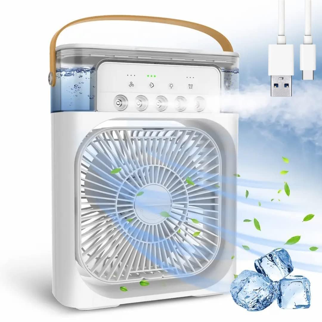 Mini Cooler for Room Cooling, Portable Mini AC with 7 LED Colors, 1/2/3 Hours Timer, 3 Wind Speeds & 3 Spray Modes for Office, Home, Dorm, Bedroom, Kitchen, Outdoor, Travel (Multicolor)