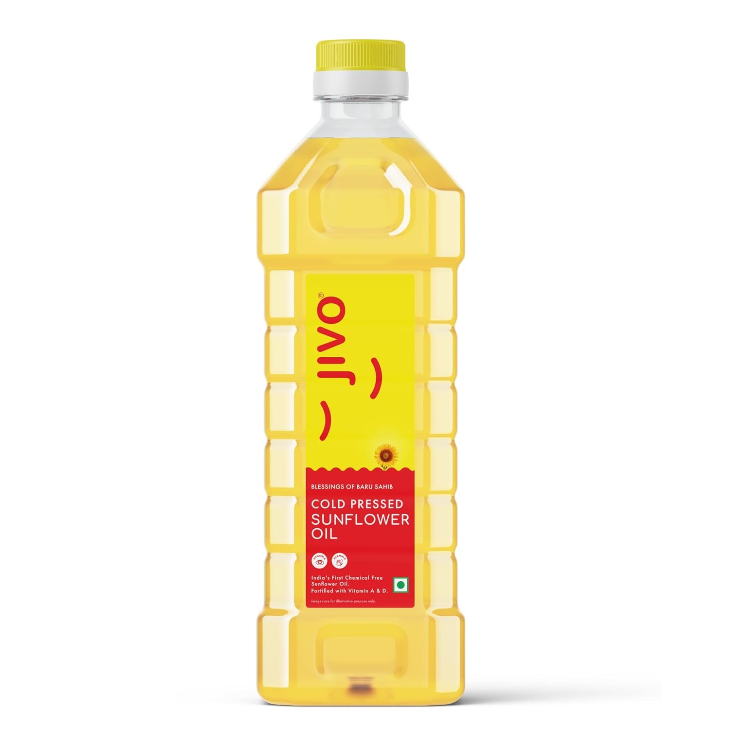 Jivo Cold Pressed Unrefined Sunflower Oil - 1 Litre | Chemical-Free Oil for Cooking | Ideal for Roasting, Frying, Baking, and All Types of Cuisines.