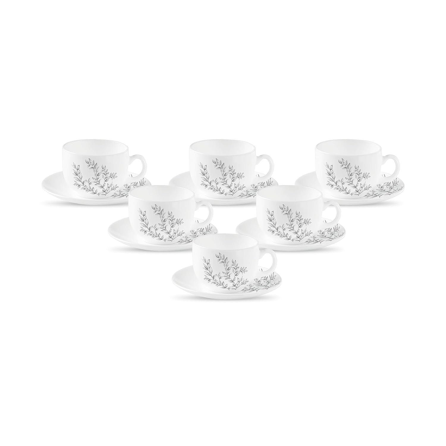 La Opala Diva, Pearl Collection Opal Glass Crockery | Cup & Saucer, Set of 12 | Dusky Vines, 160 ml | for Tea & Coffee | Microwave Safe | 100% Vegetarian | Extra Strong | Super Light | Super W