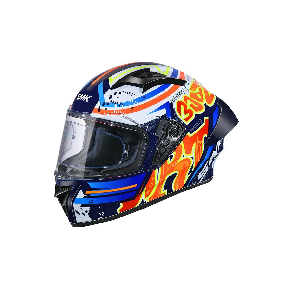 SMK Stellar Sports Graffiti Full FACE Helmet with PINLOCK Fited (GL537)-XL,Pinlock 30 Fitted