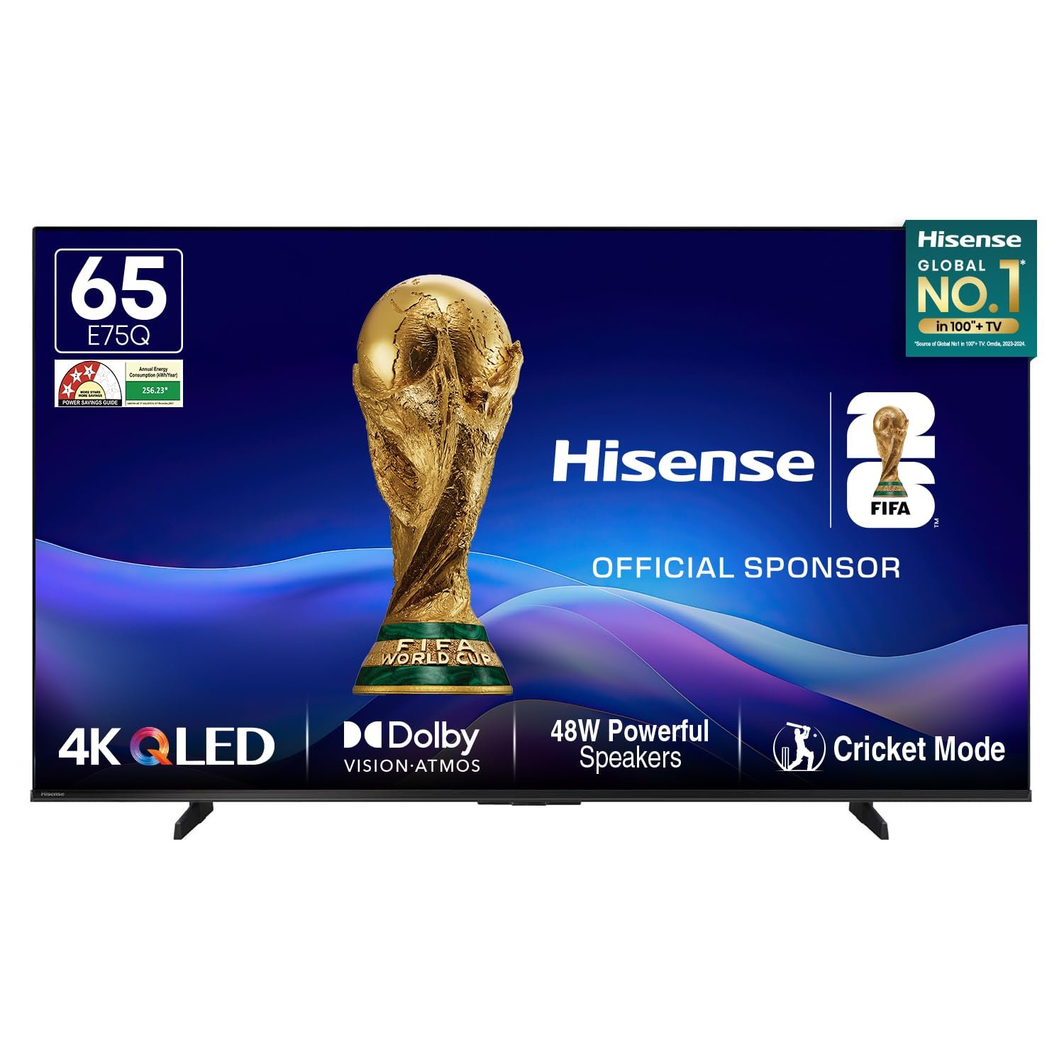 Hisense 164 cm (65 Inches) 4K Ultra HD Smart QLED TV | 48W Powerful Speakers | Dolby Atmos & HDR10+ | ALLM, VRR & Game Mode | Cricket Mode | AI 4K Upscaler | VIDAA OS | 65E75Q (Black)