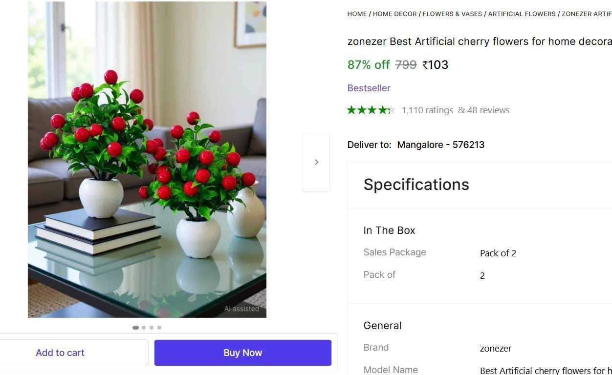zonezer Best Artificial cherry flowers for home decoration. Red, Green Cherry Artificial Flower  with Pot Price in India - Buy zonezer Best Artificial cherry flowers for home decoration. Red, Green Ch