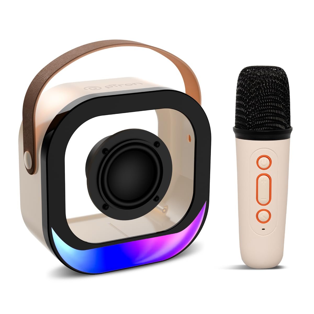 pTron Fusion Moment 10W Mini Bluetooth Speaker with Wireless Karaoke Mic, RGB Lights, Voice Change Effects, 6H Playtime, Bluetooth v5.3 & Type-C Fast Charging (Cream)