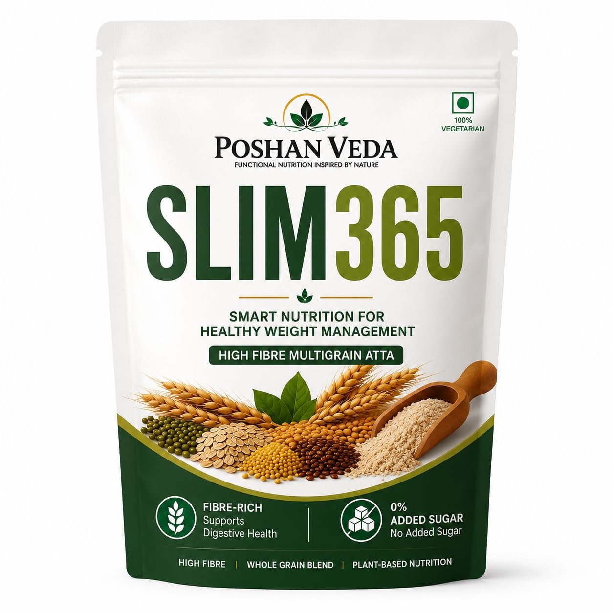 Poshan Veda Slim 365 Weight Loss Atta | High Protein & High Fibre Low GI Multigrain Flour | Soft & Fluffy Rotis for Belly Fat & Healthy Weight Loss, 500 gram (500, Grams,