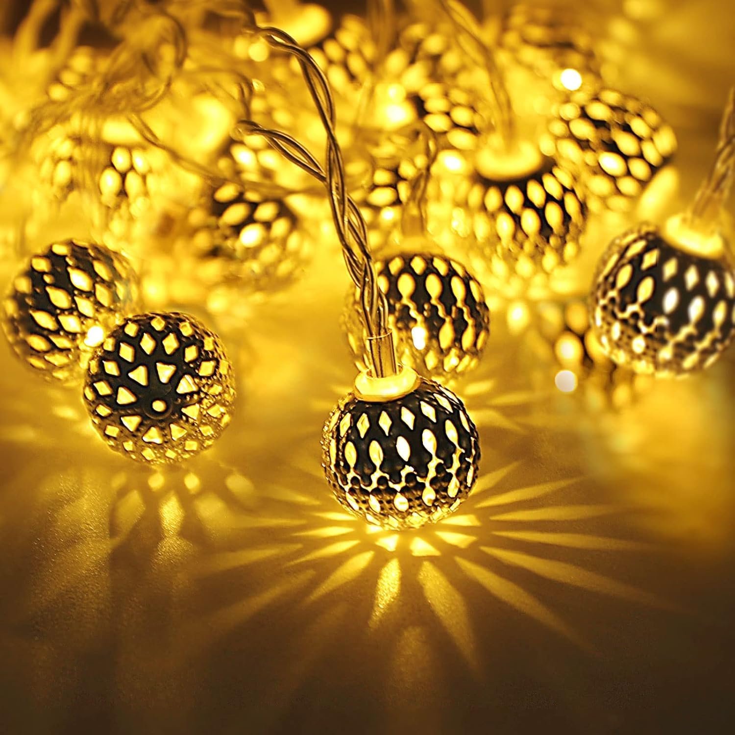 XERGY Plastic Moroccan Ball Led String Fairy Lights Outdoor and Indoor for Home Decoration Light, Diwali Lights & Christmas Party (Warm White,Corded Electric), 2 Meters
