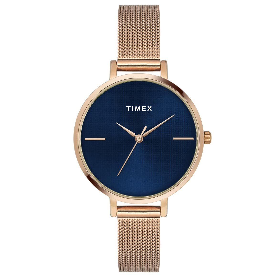 TIMEX Analog Watch for Women with Blue Round Dial & Rose Gold Stainless Steel Bracelet Band Water Resistant Women's Wrist Watches - TWEL155SMU07