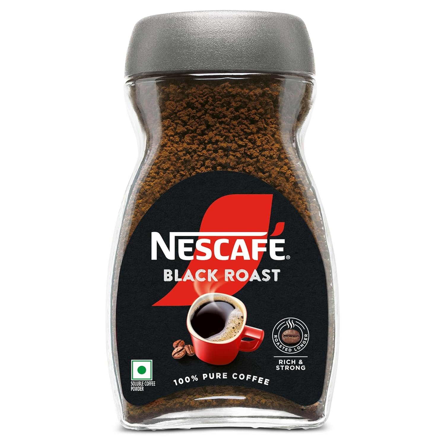 Nescafe Black Roast Instant Coffee | Roasted Longer For A Stronger Cup | Strong & Intense | 100% Pure Soluble Coffee Powder | 90g, Jar | 100% Pure Coffee. Roasted longer for a strong coffee experi