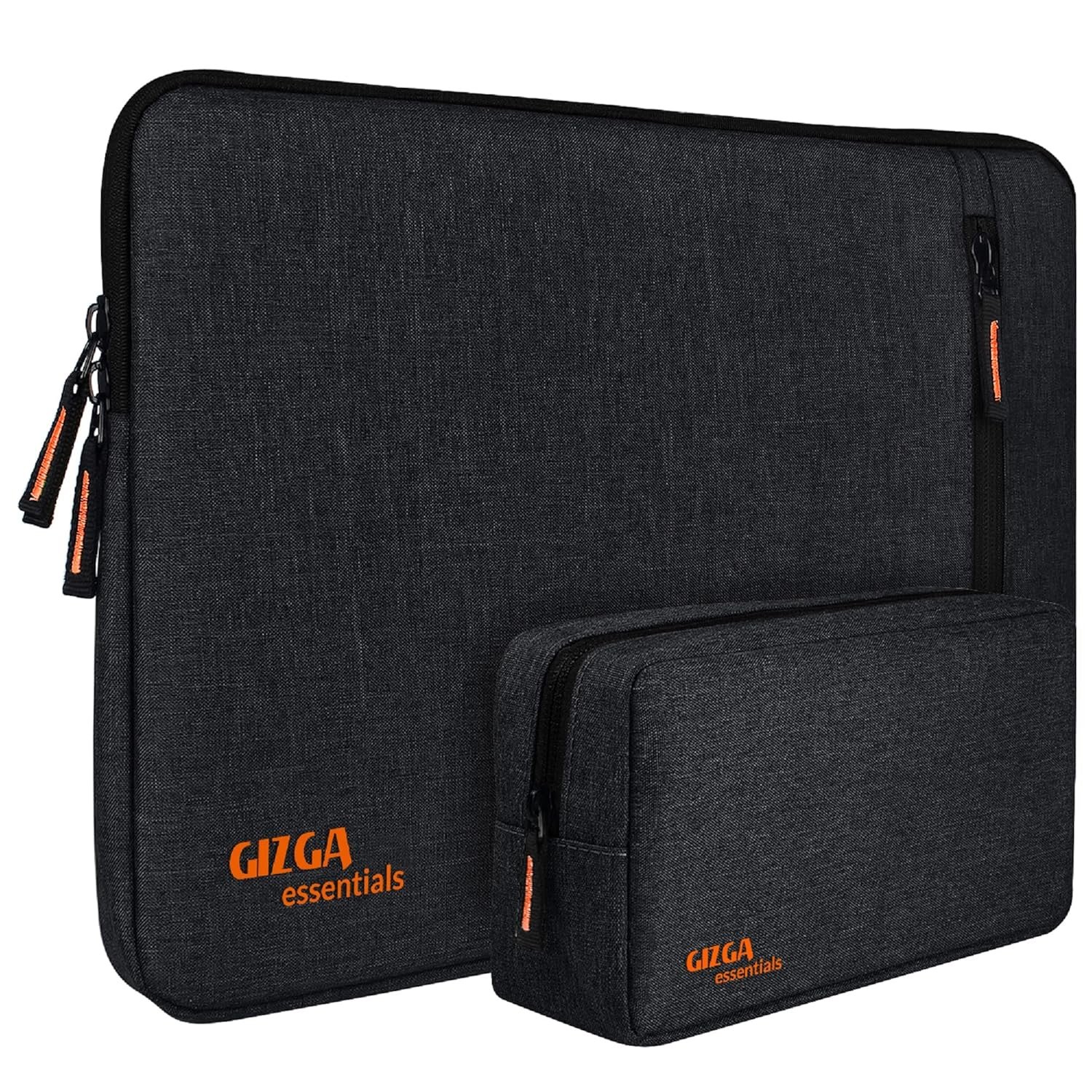 Gizga Essentials Laptop Sleeve for 13.3 Inch Laptops with Accessories Pouch | Slim Laptop Cover Bag with Front Pocket | Water-Resistant Nylon, Foam Padding & Soft Inner Lining | Black