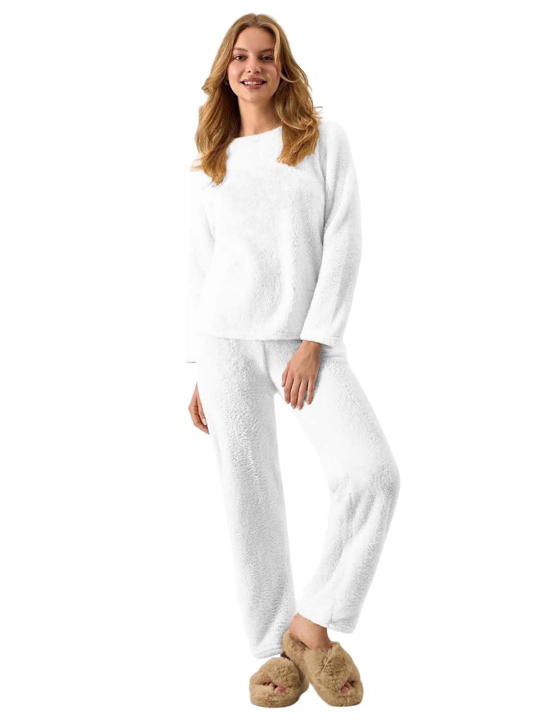 KOTTY Women's Winter Set White Tracksuit | Warm Cord Set Sweatpants Co-ord | Stylish Jogging, Gym & Airport Wear Outfit