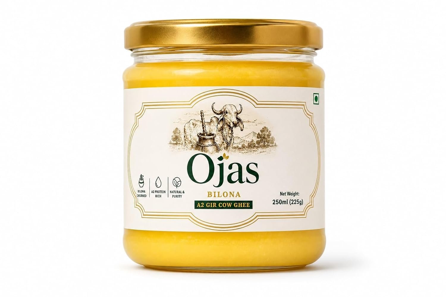 OJAS BILONA A2 Gir Cow Ghee, Bilona Churned, 250 ml
