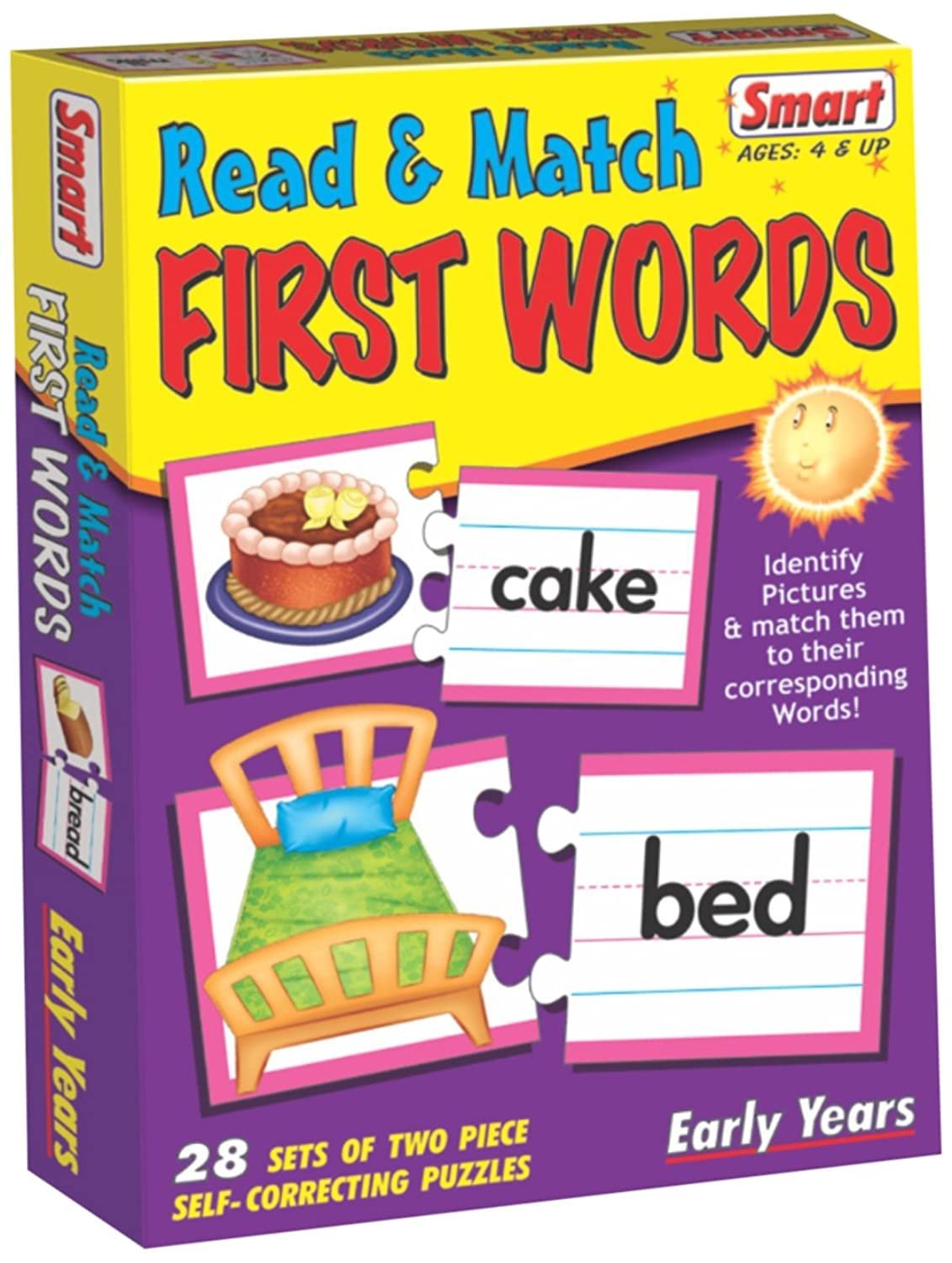 Smart Read & Match First Words Puzzle for Children 4 Years+ | 28 Two-Piece Self-Correcting Sets | Identify Pictures & Match Sight Words | Early Years First Vocabulary & Literacy Activity