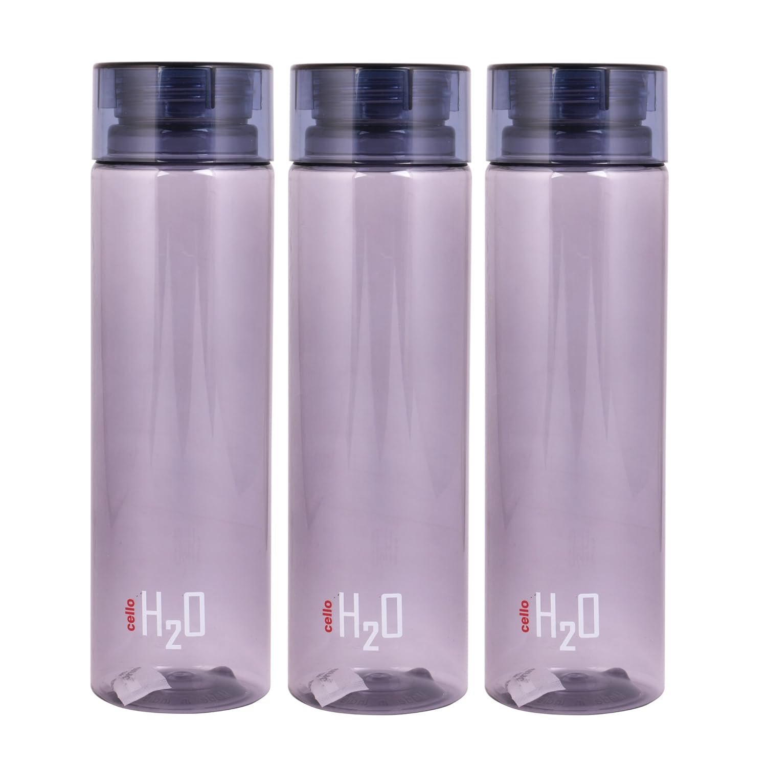 Cello H2O unbreakable Plastic water bottle, 1 litre, set of 3 (grey)