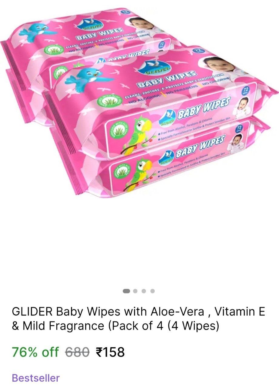 GLIDER Baby Wipes with Aloe-Vera , Vitamin E & Mild Fragrance (Pack of 4 Price in India - Buy GLIDER Baby Wipes with Aloe-Vera , Vitamin E & Mild Fragrance (Pack of 4 online at Shopsy.in