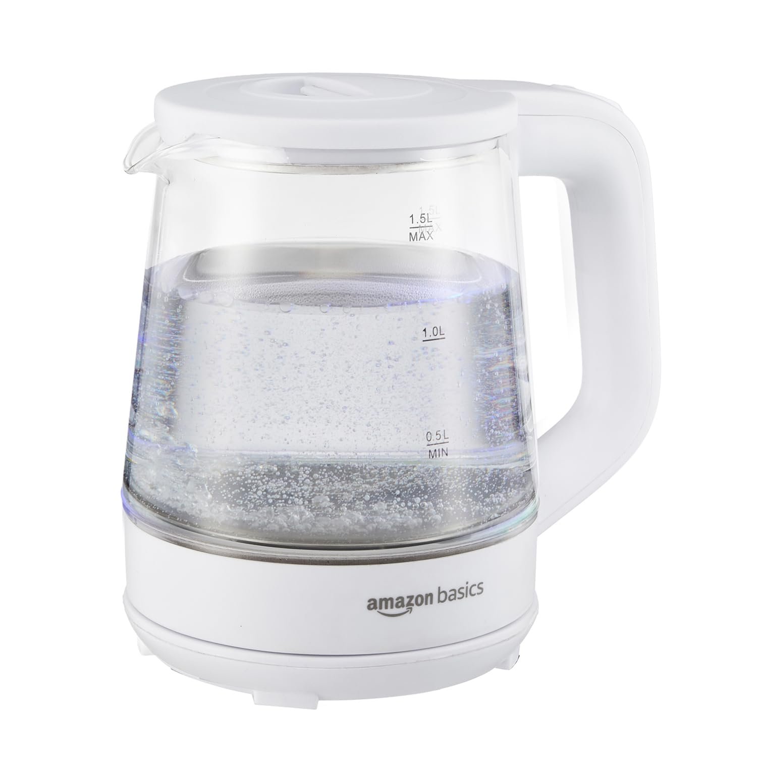 Amazon Basics 1.5 Litre Electric Glass Kettle | 1350W | 360° Swivel Base | Led Indicator | Dry Boil Protection |Auto Shut-off & Overheat Protection | Multipurpose Travel Kettle