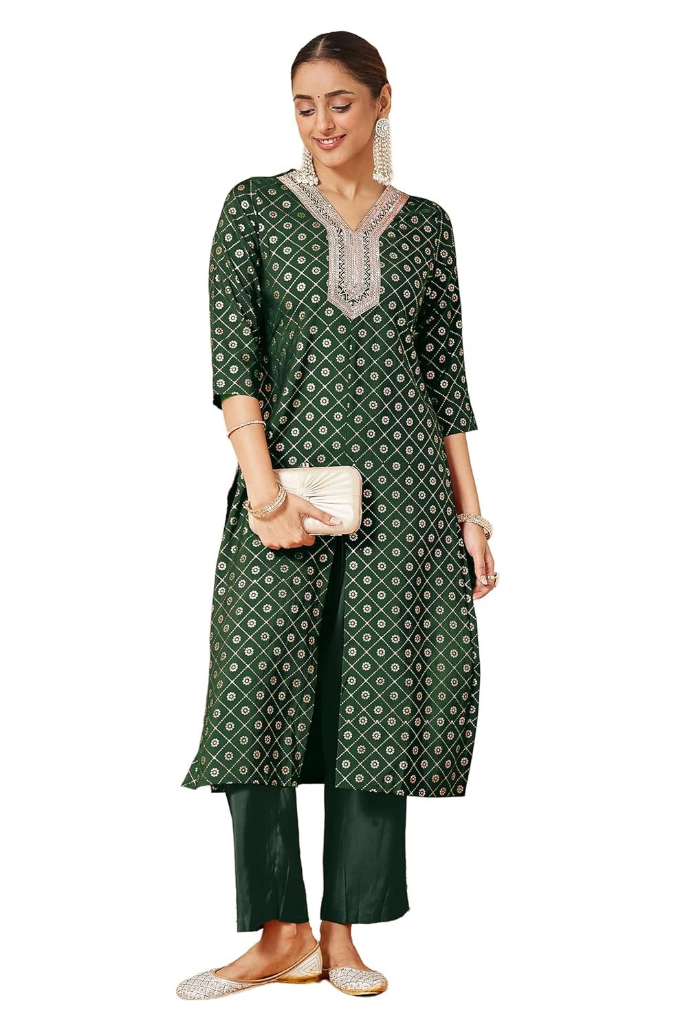 Janasya Women's Maroon Chanderi Silk Embellished Gold Printed Front Slit Kurta Pant Set