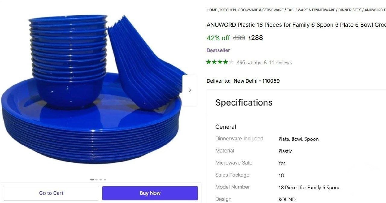 ANUWORD Plastic 18 Pieces for Family 6 Spoon 6 Plate 6 Bowl Crockery Set for Dining & Gifting Dinner Set Price in India - Buy ANUWORD Plastic 18 Pieces for Family 6 Spoon 6 Plate 6 Bowl Crockery S