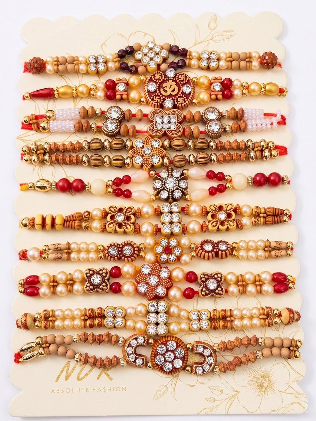 Buy SZN Set Of 10 Artificial Stones & Beads Thread Rakhi With Roli Chawal Chandan Mishri -  - Accessories for Unisex