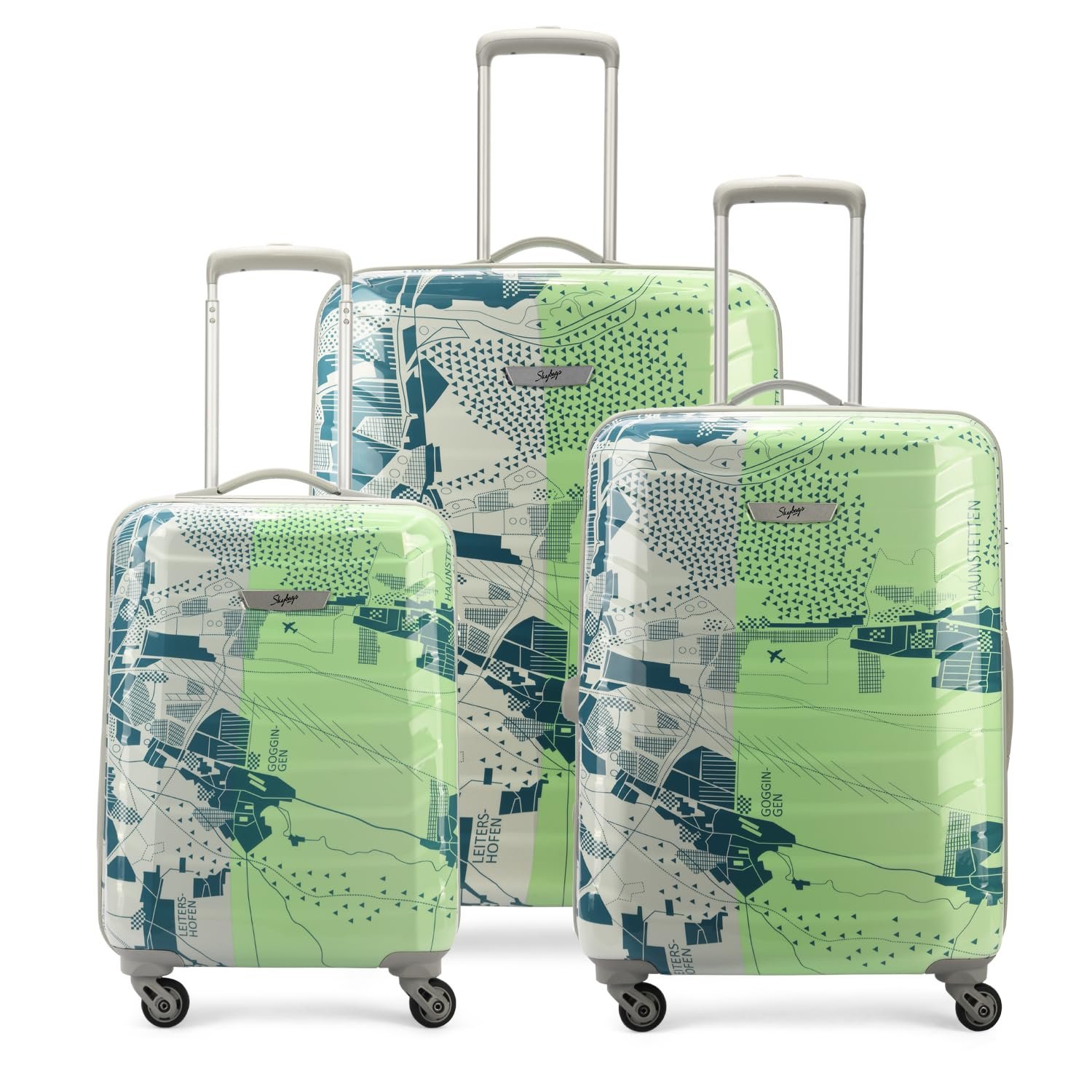 Skybags Trooper Set of 3 (Cabin + Medium+Large) Hard Luggage (55+65+75 cm) | ABS Luggage Trolley with 8 Spinner Wheels|Green|Unisex