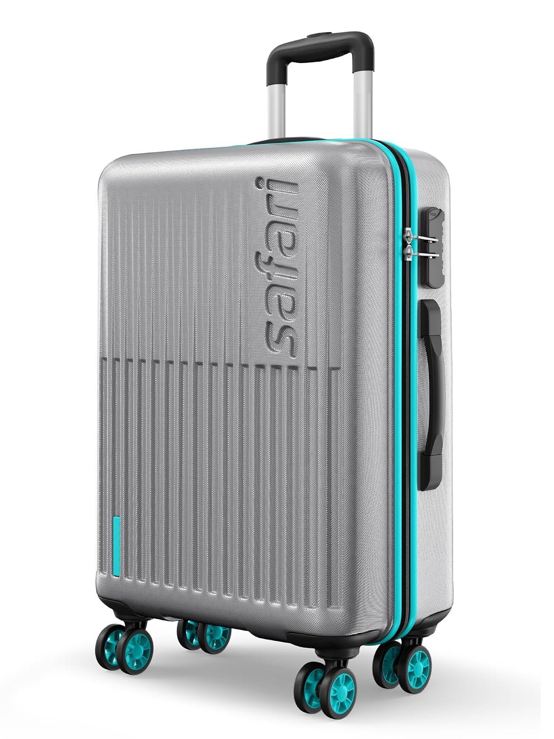 Safari Large Astra Neo 8 Wheels 76cm Size Check-in Trolley Bag, Hard Case Polycarbonate, 360 Degree Wheeling Luggage for Men & Women, Travel Bag, Suitcase for Travel, Silver