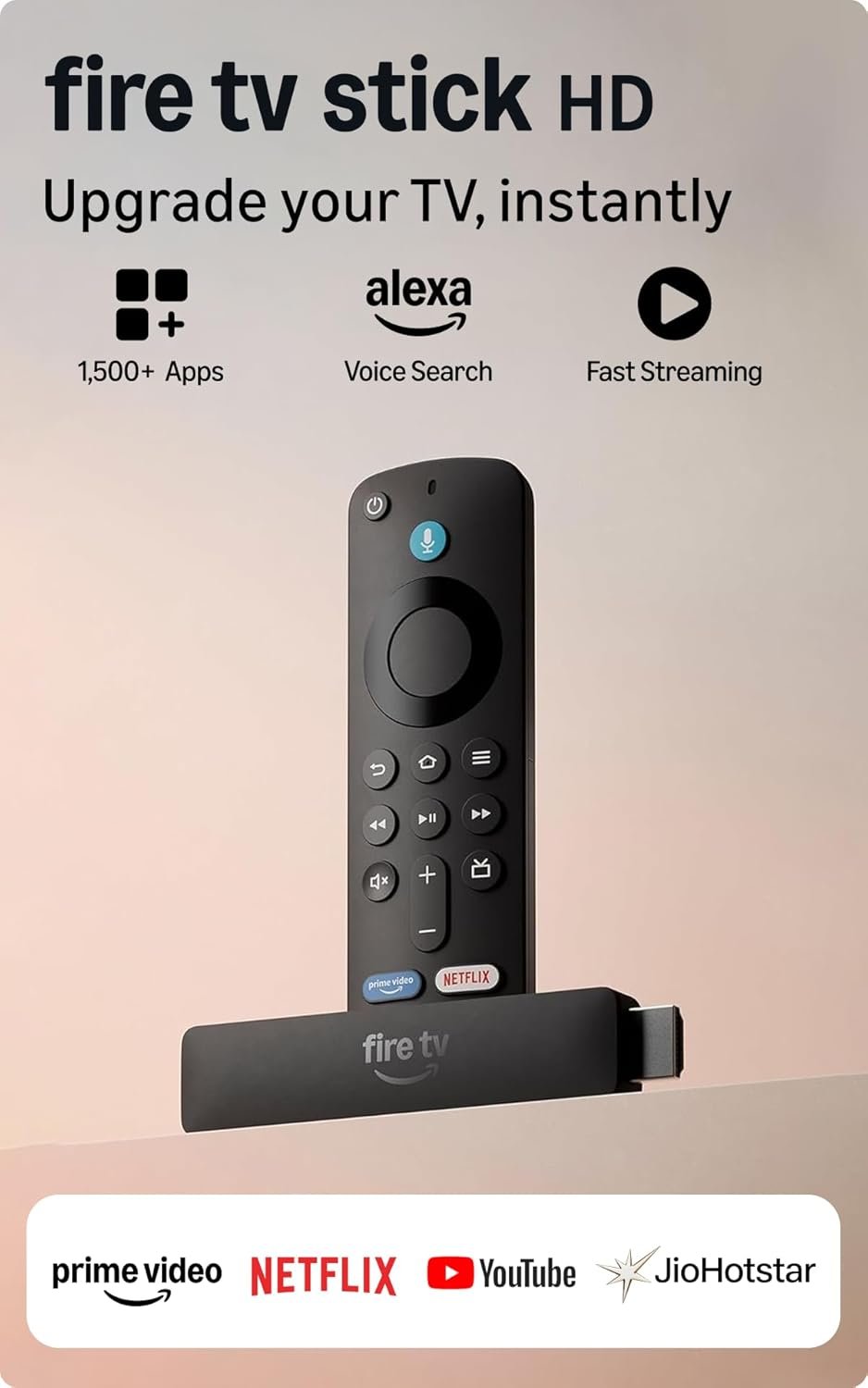 Amazon Fire TV Stick HD (newest model), our fastest HD stick yet, 1,500+ apps, Alexa Voice Remote, directly powered by your TV