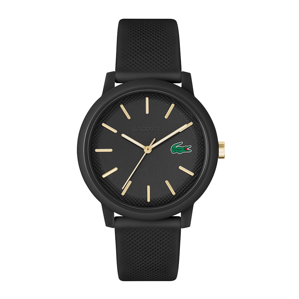 Lacoste Men Analogue 12.12 Qtz Basic Black Round Dial Watch|Black Silicone Material|Multi Color Band - 2011233