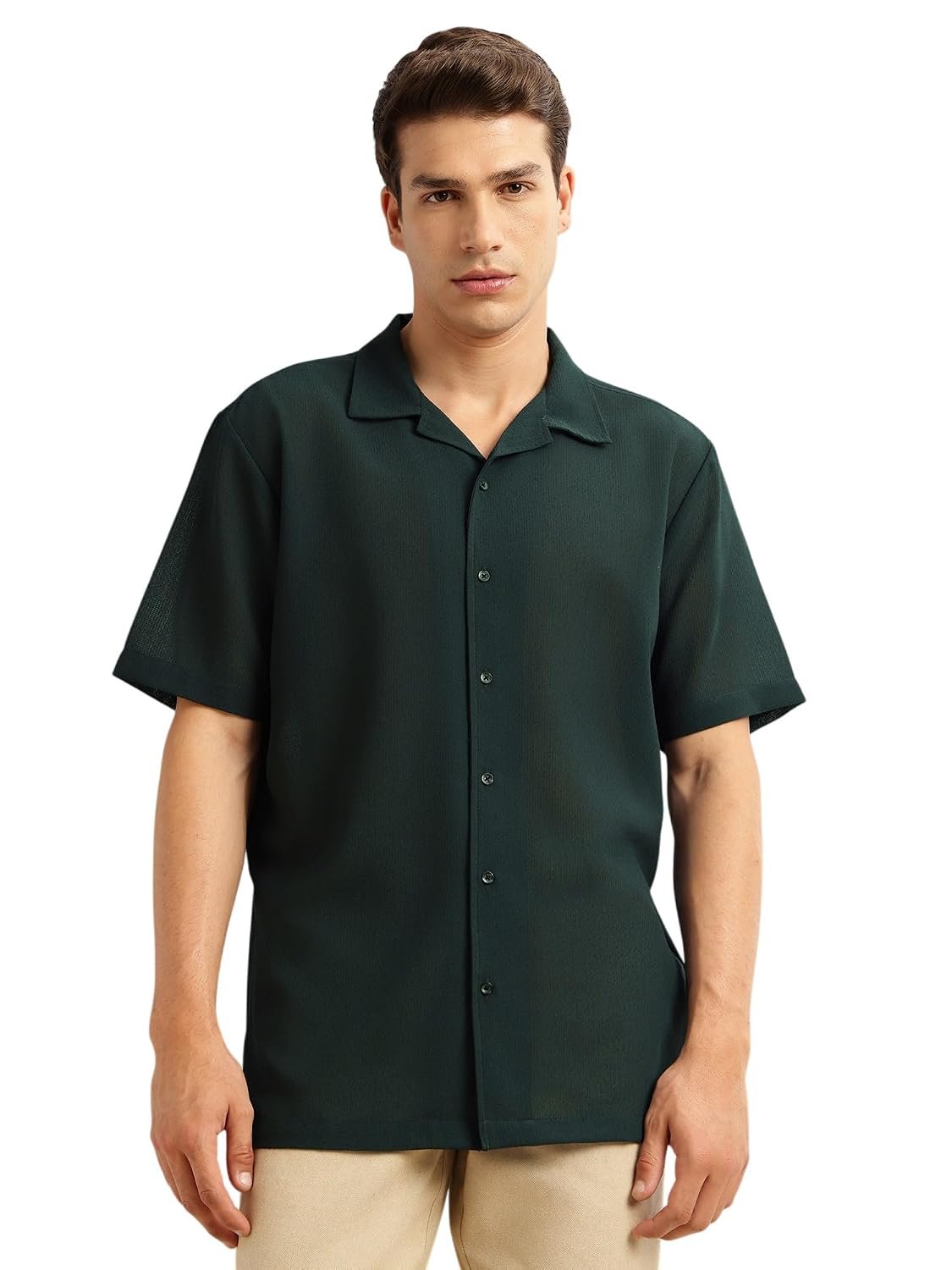 Thomas Scott Men Premium Oversize Fit Casual Shirt | Short Sleeves | Camp Collar | Thai Crepe Polyester Fabric