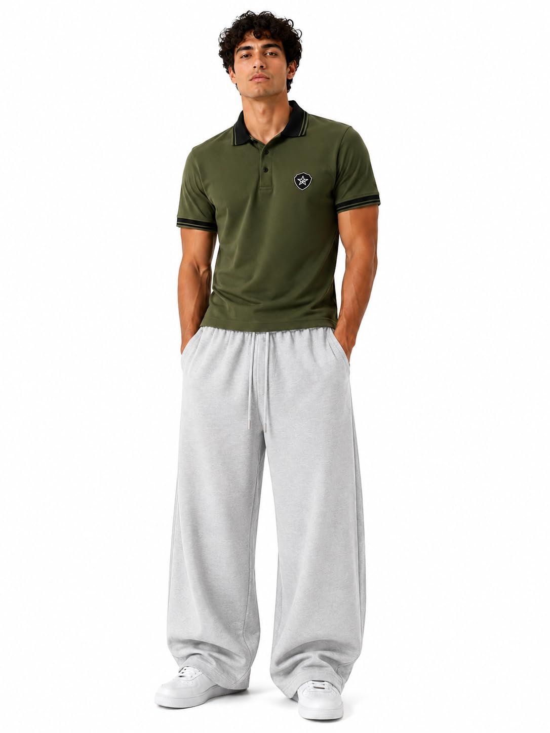 Polo T-Shirt and Baggy Lower for Men's |Track Pants, Baggy Streetwear, Cotton Track Pants, Elastic Waist & Relaxed Fit Bottoms |