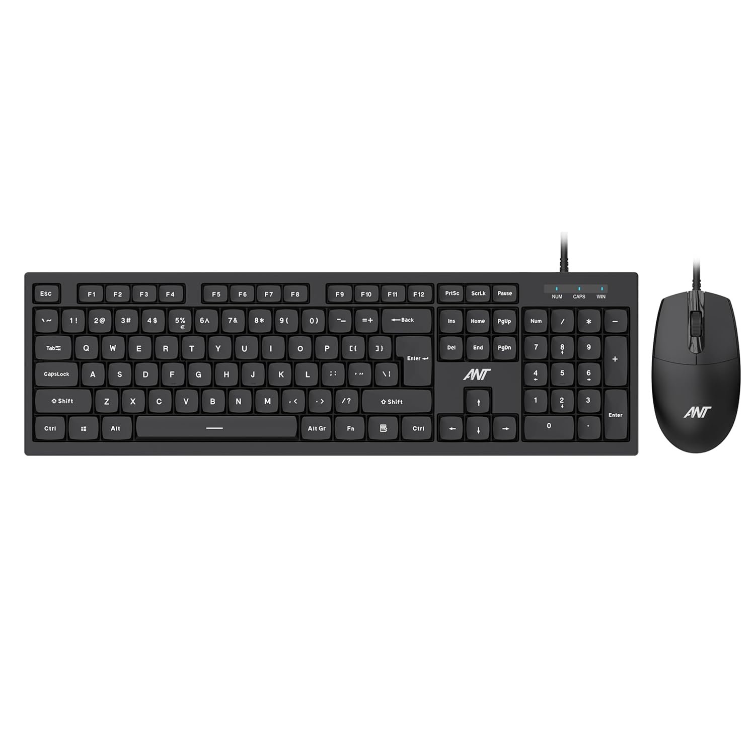Ant MASTER10 Full Size Wired Keyboard and Mouse Combo, 104 Keys, 6 Anti-Ghosting, Membrane Switch, 3D Optical Mouse, 1200 DPI, USB Plug & Play, for Windows, Mac, Linux – Black
