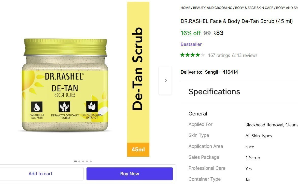 DR.RASHEL Face & Body De-Tan Scrub Price in India - Buy DR.RASHEL Face & Body De-Tan Scrub online at Shopsy.in