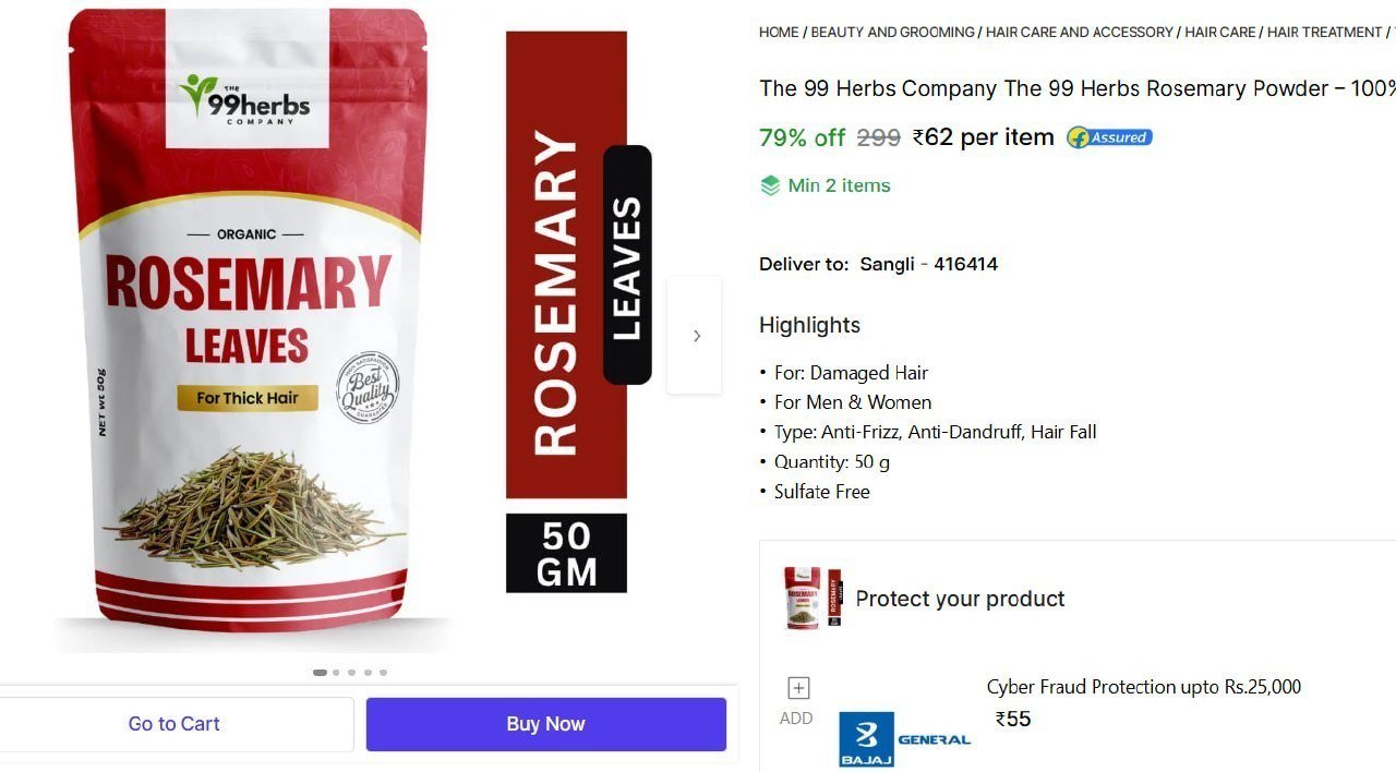 The 99 Herbs Company The 99 Herbs Rosemary Powder – 100% Pure Herbal Hair & Skin Care - Price in India, Buy The 99 Herbs Company The 99 Herbs Rosemary Powder – 100% Pure Herbal Hair & Skin Car