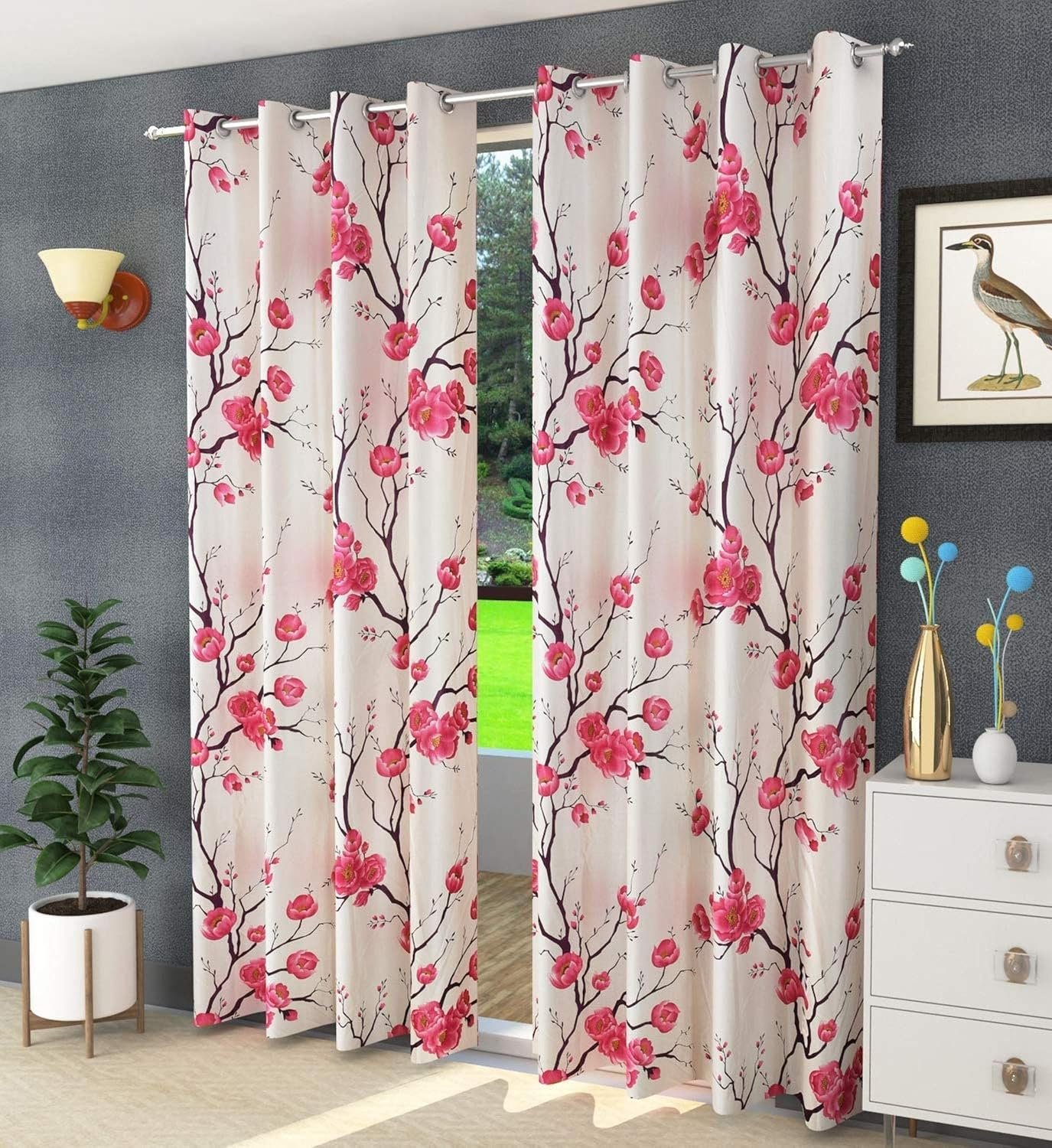 Galaxy Home Decor Floral Printed Heavy Curtains for Long Door 8 Feet, Pack of 2, Pink (Pink, Long Door 8 Feet)