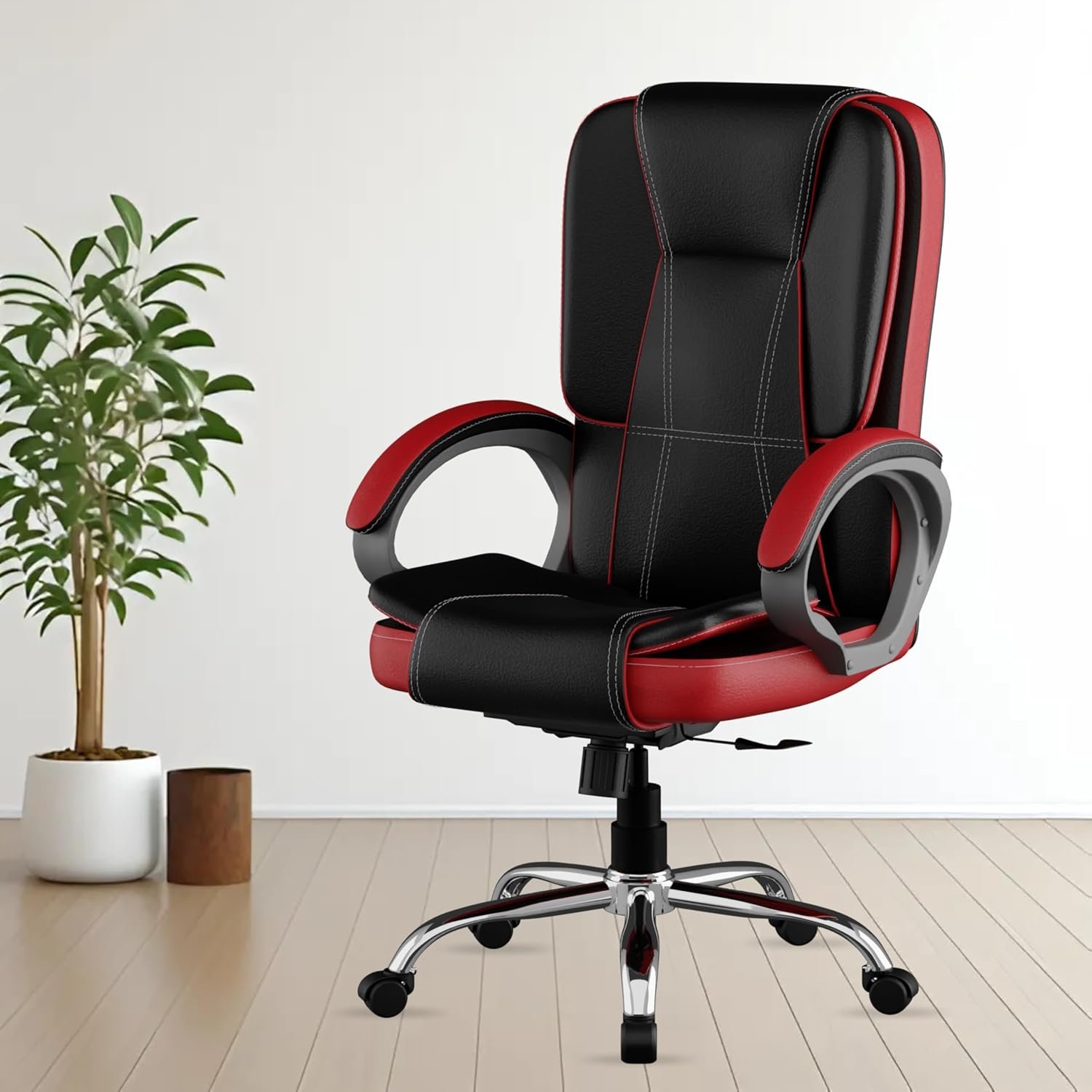 FUGO FG12 Ergonomic Office Chair with Adjustable Height,Cushioned Back & Seat,Tilting Mechanism,Heavy-Duty Metal Base,Dual Nylon Casters–Ideal for Work,Gaming, Study,3Year Warranty (Black & Re