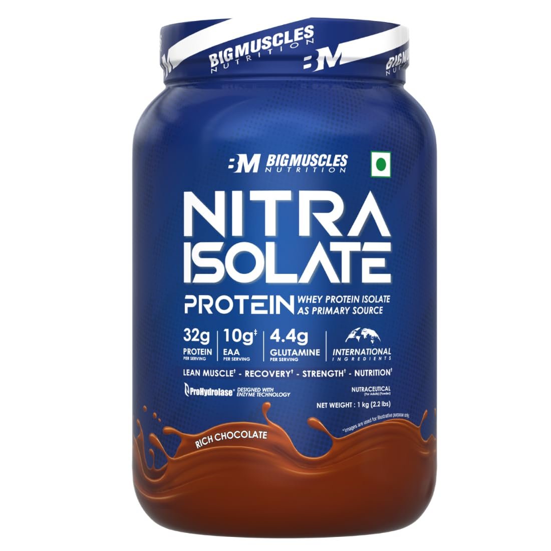 Bigmuscles Nutrition Nitra Isolate [1kg, Rich Chocolate] | 32g Protein | 10g EAA | Whey Protein with ProHydrolase Enzyme Tech. For Faster Absorption | Improved Strength, Faster Recovery & Muscle B