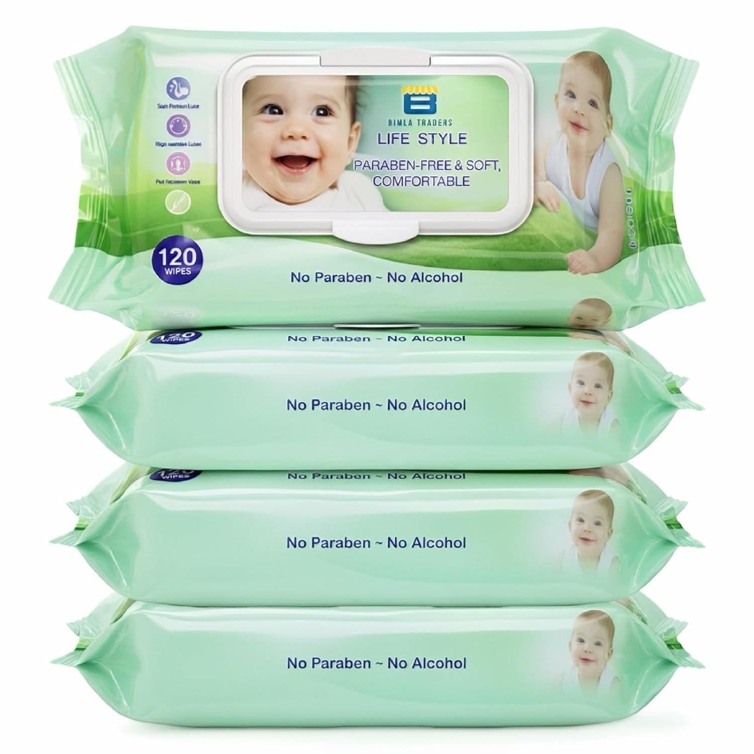 Btag Soft Natural Baby Wipes | Natural & Gentle Care | Ultra-Soft, Baby-Friendly Wet Wipes for Daily Use 120 Piece Pack (Pack of - 4)